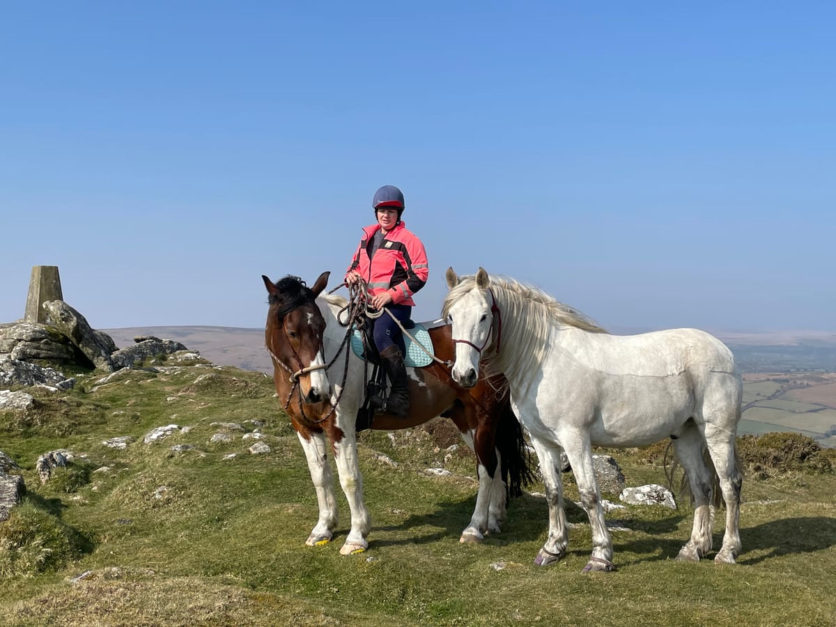 Kate Sandel with her horses on Dartmoor moorland, soft and sound training